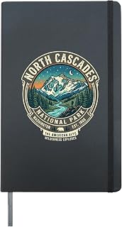 North Cascades National Park Washington Vintage Badge Hardcover Journal, Black