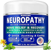 Neuropathy Nerve Relief Cream - Maximum Strength for Feet, Hands, Legs, Toes Includes Menthol, Arnica, Aloe Vera, Emu, MSM, Vitamin B6, Effective Cooling Soothing