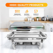 Powerfuel Chafing Dishes, 11 Quart Rectangular Stainless Steel, 4 Pack Silver