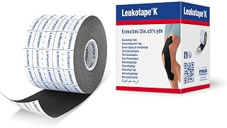 Leukotape K Kinesiology Tape – Water-Repellent, Skin-Friendly, Stays in Place for up to 9 Days - 2 in x 5 yds, Black, 5 Rolls