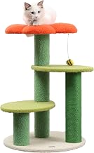 CTR1007A Poppy 29" 3-Tier Modern Jute Flower Cat Tree with Dangling Toy, Orange/Green