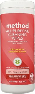 Method Pink Grapefruit All Purpose Cleaning Wipes, Multi-Surface, Compostable, 30 Count (Pack of 1)