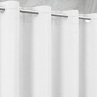 No Hooks Linen-Like Shower Curtain, Waterproof 250GSM Heavyweight Fabric, 72 x 74, Easy Install Split Grommets, Luxury Hotel Spa Bathroom Decor, Machine Washable, Weighted Hem, White