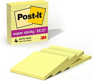 Post-it Super Sticky Notes, 4in x 4in, 4 Pads, 2X The Sticking Power, Canary Yellow, Recyclable (675-4SSCY) (Pack of 6)