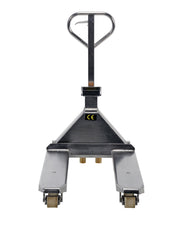 Stainless Steel Low Profile Pallet Truck with Scale 61-43/64 in. x 27 in. x 48-5/8 in. 5000 Lb. Capacity Silver by Vestil – 68"L x 27.5"W x 54"H, Model PM-2748-SCL-LP-SS