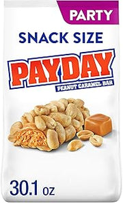 PAYDAY Peanut Caramel Snack Size Candy Party Pack, 30.1 oz | Snack Size Peanut Caramel Bars, Kosher and Gluten Free, Individually Wrapped for Stockings, Parties and Candy Bowls