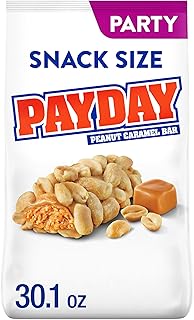 PAYDAY Peanut Caramel Snack Size Candy Party Pack, 30.1 oz | Snack Size Peanut Caramel Bars, Kosher and Gluten Free, Individually Wrapped for Stockings, Parties and Candy Bowls