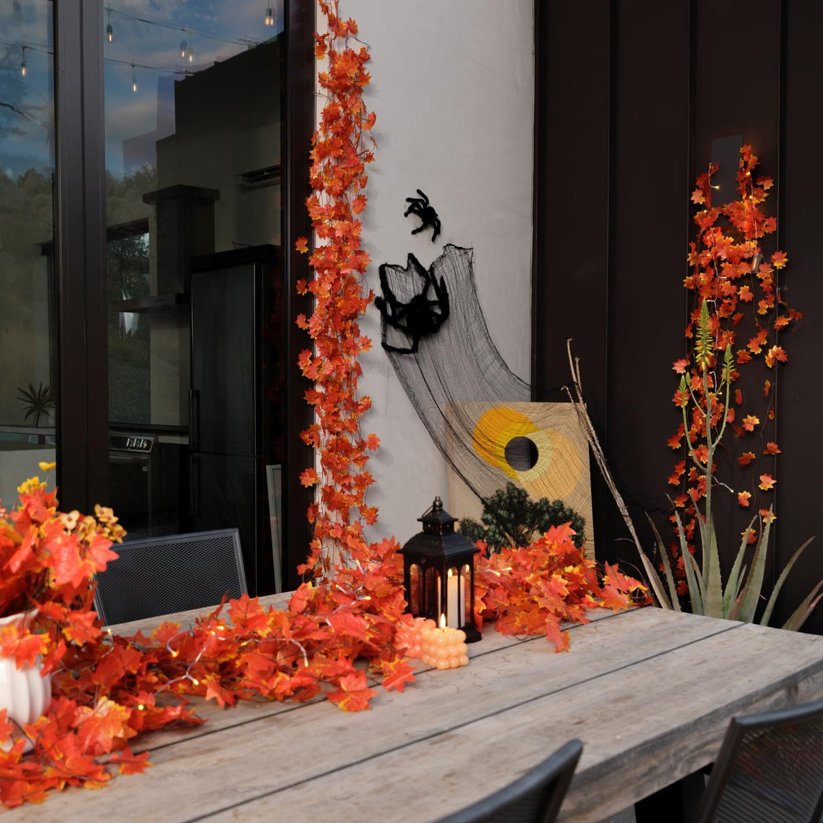 CQURE Fall Leaf Garland, 98 Ft Total, Orange Maple Leaves