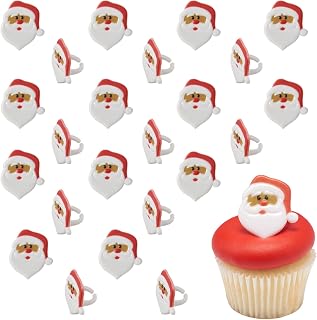 DecoPac Santa Claus Cupcake Rings, 24 Christmas Cupcake Toppers For Festive Parties & Celebrations, Food Safe Cake Toppers – 24 Pack