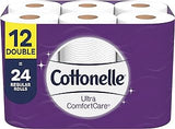 Cottonelle Ultra ComfortCare Toilet Paper, 12 Double Rolls, Soft Bath Tissue