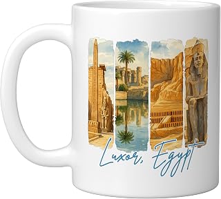 Luxor Egypt Traveling Trip Brushstroke Souvenir Vacation Ceramic Mug, White, 11oz