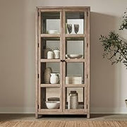 Liberty Furniture Proximity Place Bunching Display Cabinet - Touch LED Light, Mirror Back, Adjustable Glass Shelves, Transitional Dining Room Storage - Barley Buff