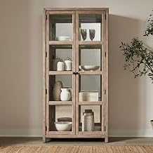 Liberty Furniture Proximity Place Bunching Display Cabinet - Touch LED Light, Mirror Back, Adjustable Glass Shelves, Transitional Dining Room Storage - Barley Buff