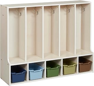 ECR4Kids Streamline 5-Section Toddler Coat Locker with Bench and Bins, Kids Furniture, Earthtone