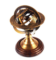 5" Nautical Brass Armillary Sphere World Globe Rosewood Base Table Decor Gift by THOR INSTRUMENTS – 5x5 inches, Wood, Antique Brass, Model UK142