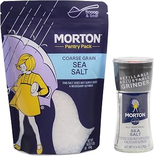 Morton Sea Salt 2-Piece Bundle Set, Grinder, Coarse Grain Refill Pouch