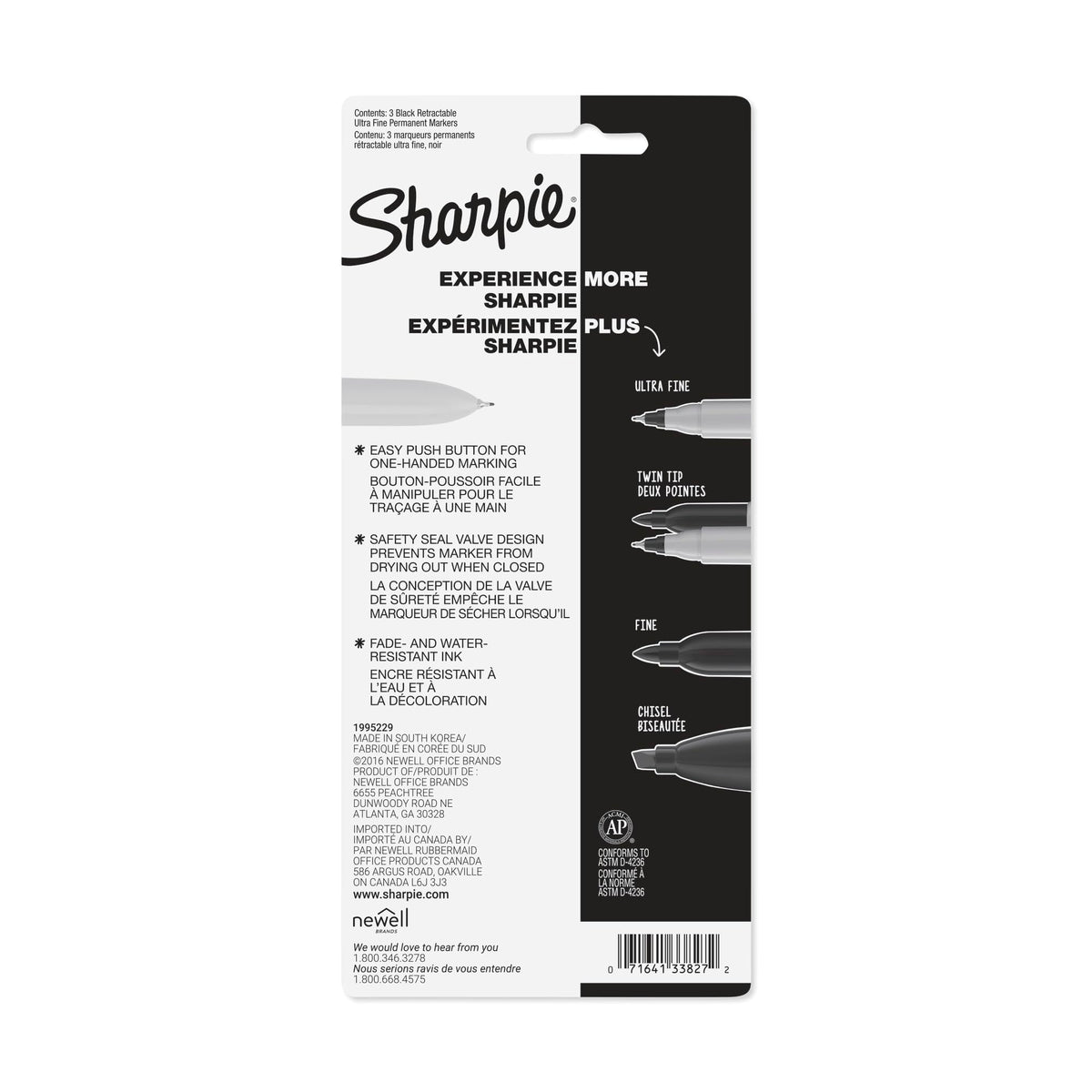 Retractable Permanent Markers by Sharpie – 1 Count (Pack of 3), Plastic, Felt, Black, Pack of 3, Model 1735793