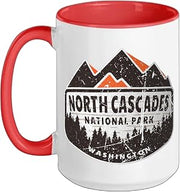 Vintage North Cascades National Park Washington USA Souvenir Ceramic Mug, Red/White, 15oz