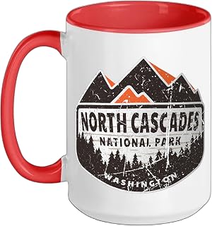 Vintage North Cascades National Park Washington USA Souvenir Ceramic Mug, Red/White, 15oz