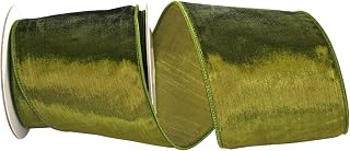 Reliant Ribbon Designer Plush Velvet Elite Wired Edge Ribbon, 4 Inch X 5 Yards, Olive