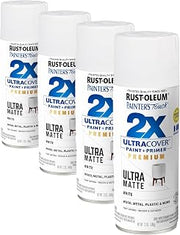 Rust-Oleum 331181 Painter's Touch 2X Ultra Cover Spray Paint, 12 oz, Ultra Matte White (Pack of 4)