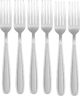 Oneida Jordan Dinner Forks Silverware Set for 6, Flatware | sandblasted finish, platinum trim | dishwasher safe | cutlery set for kitchen and dining, utensil set