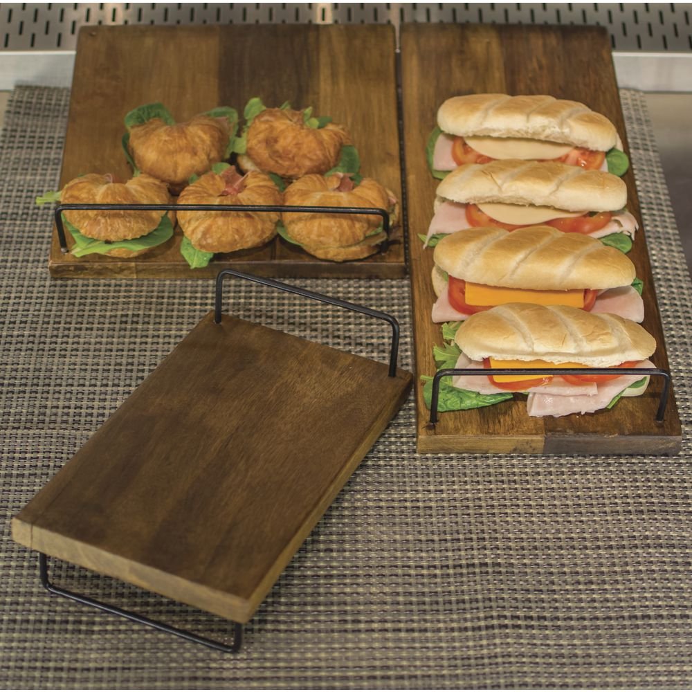 Display Riser Rectangular Mango Wood and Black Iron Slant Riser - 7"L x 12"D x 3"H by HUBERT – Wood, Brown, Model MDA-H712-01