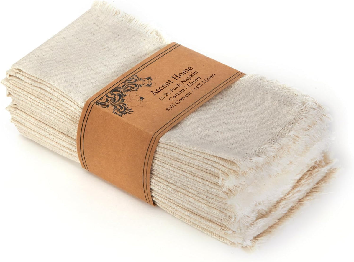 Accent Home Linen Blend Napkins, 18 x 18 Inches, Natural Set of 12
