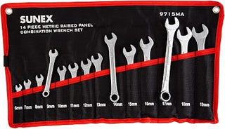 SUNEX TOOLS 9715A Metric Raised Panel Combination Wrench Set, 14 Piece