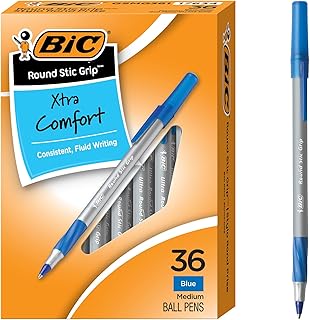 BIC Round Stic Grip Xtra Comfort Blue Ballpoint Pens, 36-Count Pack