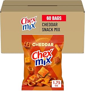 Chex Mix Snack Mix, Cheddar, Single Serve Pouches, 60 Ct, 6.5 lb Case