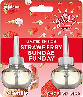 Glade PlugIns Refills Air Freshener, Scented and Essential Oils for Home and Bathroom, Strawberry Sundae Funday, 1.34 Oz, 2 Count