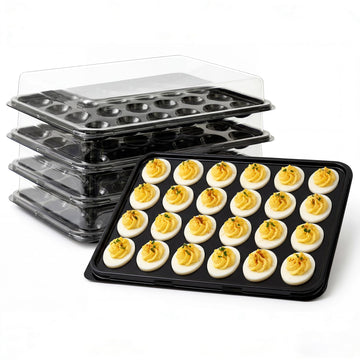 Shellwei Deviled Egg Tray Set, Holds 24 Eggs Each, Black and Clear, 5 Pack