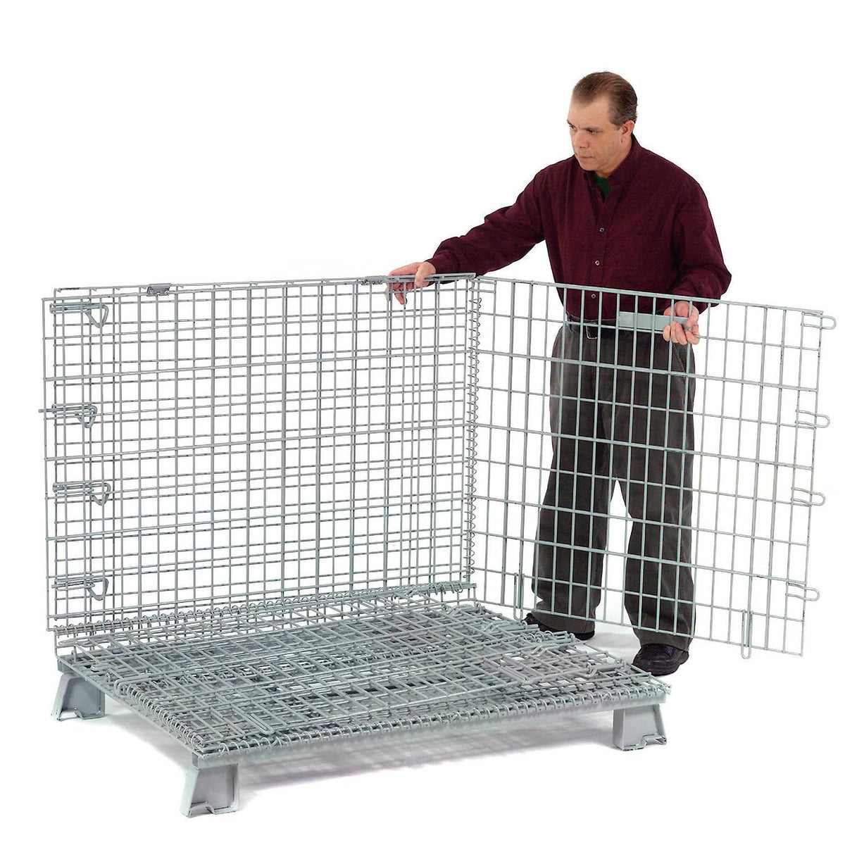 Wire Mesh Folding Open-Top Container by Global Industrial – Wire Mesh 2x2, Gray, Model 239342
