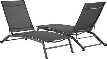 Crosley Furniture Weaver 2-Piece Reclining Sling Outdoor Chaise Lounge Chair Set with Wheels, Patio, Deck, Pool, Charcoal