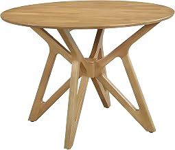 Furnifact Solid Wood Round Dining Table, Mid-Century Modern Walnut Pedestal Table for Kitchen or Dining Room Use, Brown