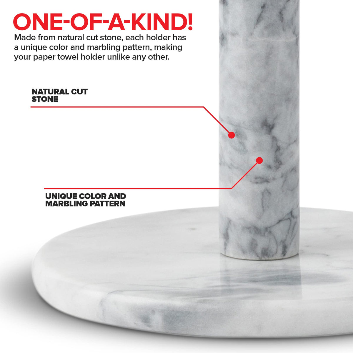 Marble Paper Towel Holder Countertop Stand in White by Modern Innovations – 6.75" Diameter x 12.5" Height, Marble, Model 1295