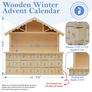 Woodpeckers Wooden Advent Calendar, 13.5 x 14.9 Inch House with 24 Drawers, Unfinished