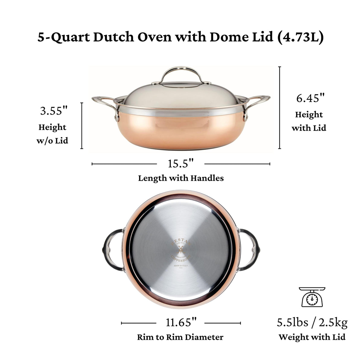 CopperBond Collection - Copper Dutch Oven by Hestan – 5 Quarts, Copper, Model 31711