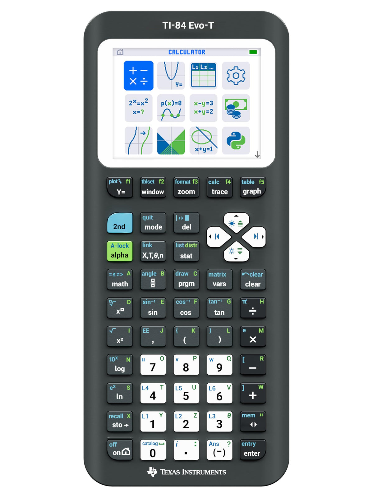 TI-84 Evo-T Graphics Calculator by Texas Instruments – Plastic, black, Model 84EVOT/FC/7E2