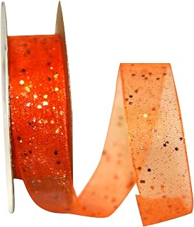 Reliant Ribbon 25740-058-03J Glitter Mono Sheer Ribbon, 5/8 Inch X 25 Yards, Orange