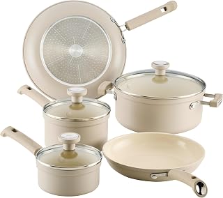 Farberware TrueCook Ceramic Plus Nonstick Pots and Pans Set, 12pc, Taupe