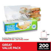 200 Count Clear Fold Top Sandwich Bags by Stock Your Home – 6.5 inches x 5.5 inches, Plastic, Clear, Pack of 200, Model 4440