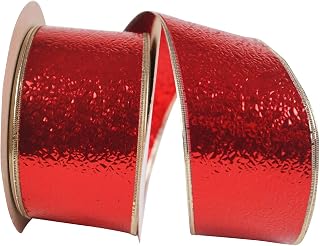 Reliant Ribbon 1660W-994-40K Cracked Ice Display Wired Edge Ribbon, 2-1/2 Inch X 50 Yards, Red/Gold