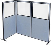 Global Industrial 36-1/4"W x 72" H Freestanding 3-Panel Corner Room Divider with Partial Window, Blue
