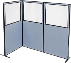 Global Industrial 36-1/4"W x 72" H Freestanding 3-Panel Corner Room Divider with Partial Window, Blue