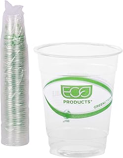 ECO PRODUCTS GreenStripe Clear Disposable Cold Water Cups, 7 oz, 50 Count | Eco-Friendly Cold Drink Cups, Plant-Based PLA, BPI Certified, Plastic To-Go Cups For Water, Juice, Smoothies, Iced Coffee