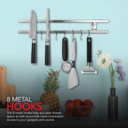(16 Inch Stainless Steel Metal Magnetic Knife Holder by Modern Innovations – 16 Inch w/ Hooks, Stainless Steel, Silver, Model 1185