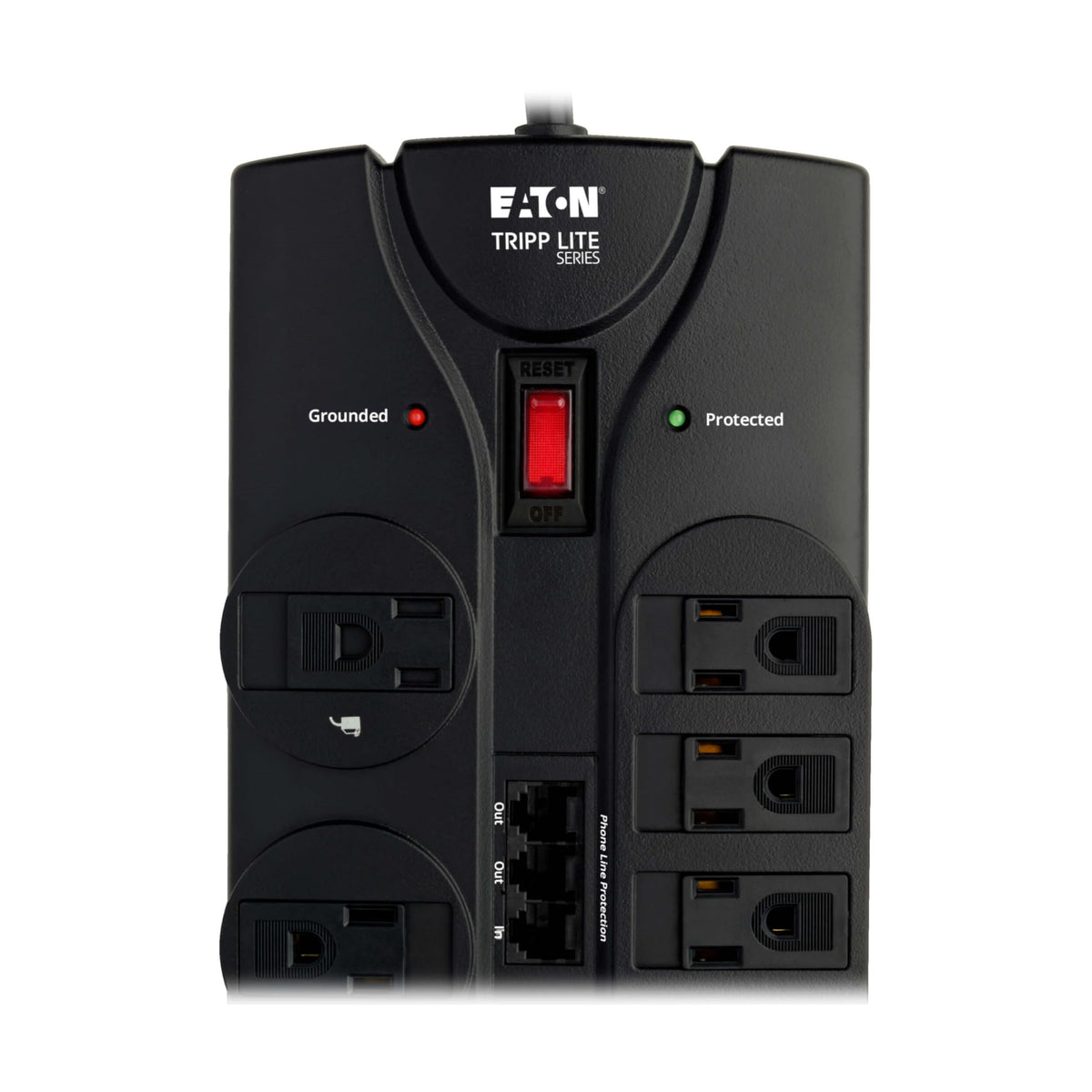 Eaton Flat Plug Surge Protector TV & Phone Ports by TRIPP LITE – 12 Outlets, Plastic, Black, Model TLP1208TELTV