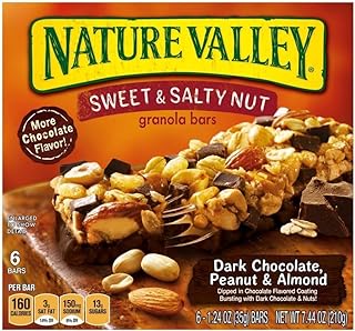 Nature Valley Sweet and Salty Nut Dark Chocolate Peanut Almond Snack Bar, 7.44 Ounce -- 12 per case.